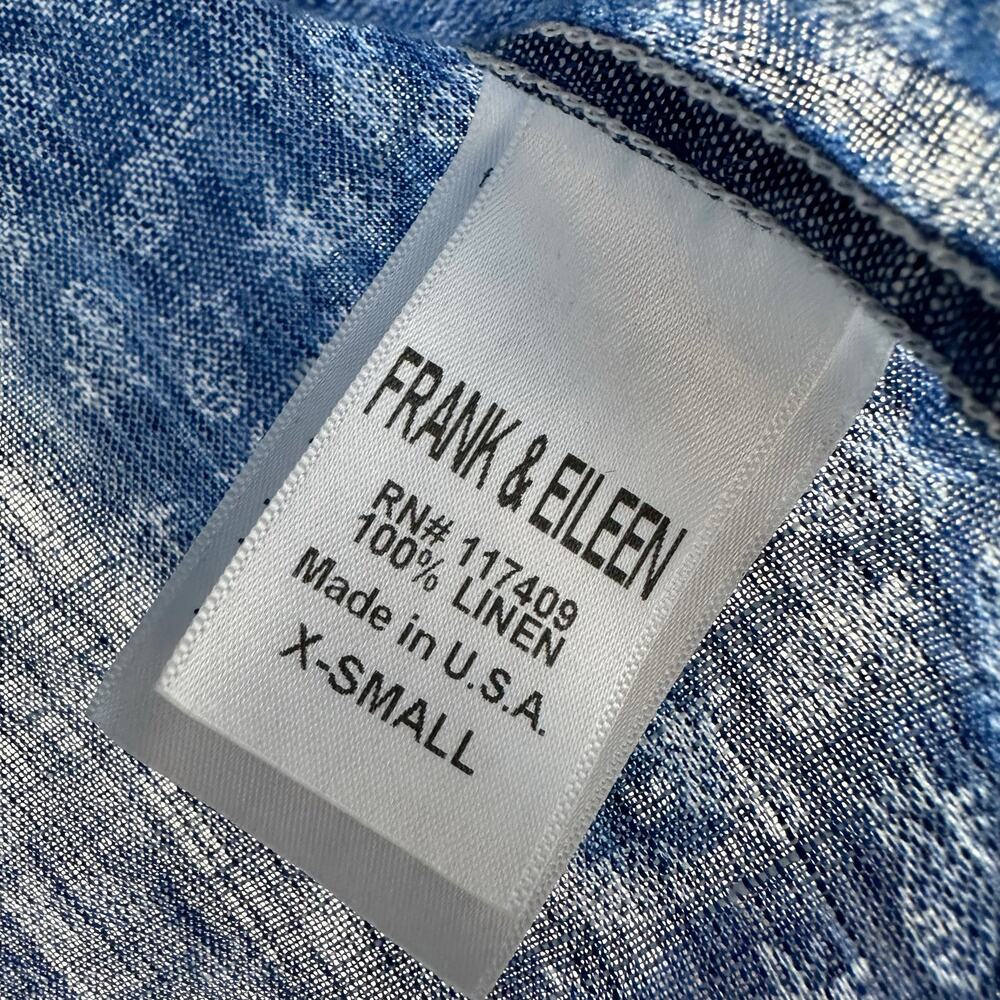 Frank & Eileen Blue Linen Pineapple Button Up Shirt front pocket lightweight XS - Picture 8 of 9